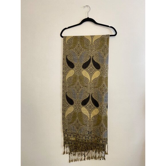 Paisley Pashmina Scarf/Wrap With Fringe - Gold, Black, Green & Cream - Picture 3 of 5